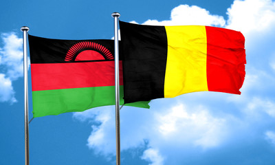 Malawi flag with Belgium flag, 3D rendering