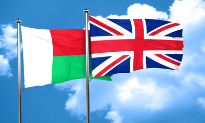 Madagascar flag with Great Britain flag, 3D rendering