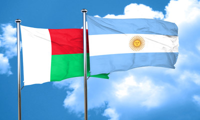 Madagascar flag with Argentine flag, 3D rendering
