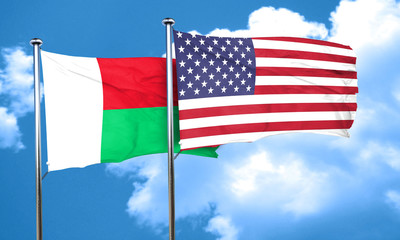 Madagascar flag with American flag, 3D rendering