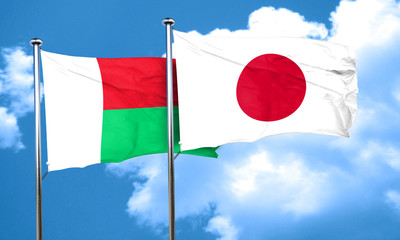 Madagascar flag with Japan flag, 3D rendering
