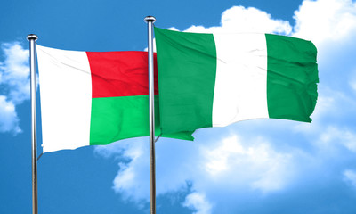 Madagascar flag with Nigeria flag, 3D rendering