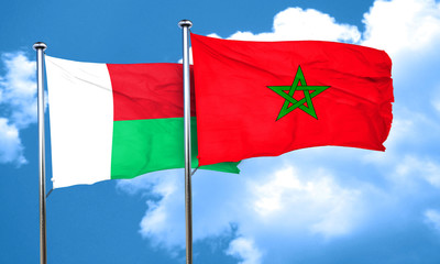 Madagascar flag with Morocco flag, 3D rendering