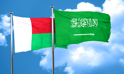 Madagascar flag with Saudi Arabia flag, 3D rendering