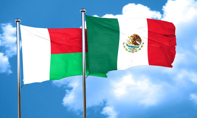 Madagascar flag with Mexico flag, 3D rendering