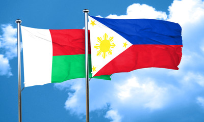 Madagascar flag with Philippines flag, 3D rendering