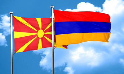 Macedonia flag with Armenia flag, 3D rendering