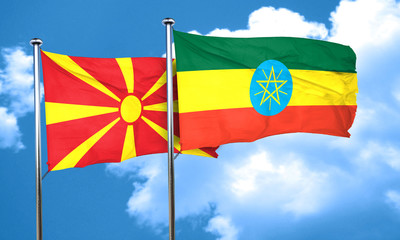 Macedonia flag with Ethiopia flag, 3D rendering