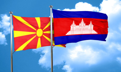Macedonia flag with Cambodia flag, 3D rendering