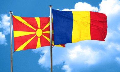 Macedonia flag with Romania flag, 3D rendering