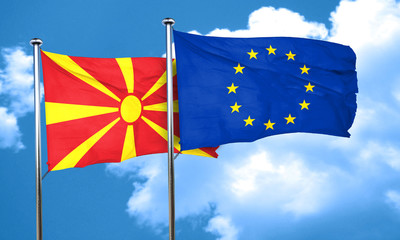 Macedonia flag with european union flag, 3D rendering