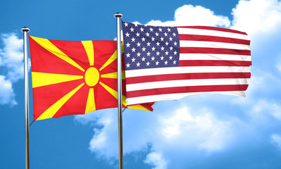 Macedonia flag with American flag, 3D rendering