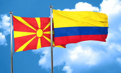 Macedonia flag with Colombia flag, 3D rendering