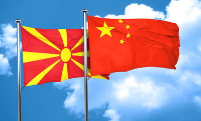 Macedonia flag with China flag, 3D rendering