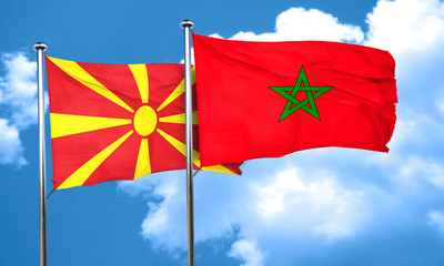 Macedonia flag with Morocco flag, 3D rendering