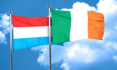 Luxembourg flag with Ireland flag, 3D rendering