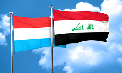 Luxembourg flag with Iraq flag, 3D rendering