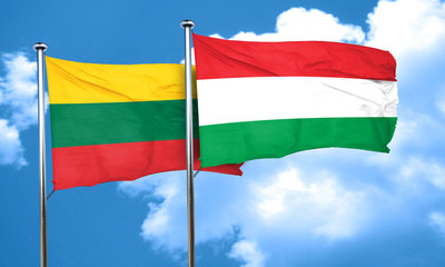 Lithuania flag with Hungary flag, 3D rendering