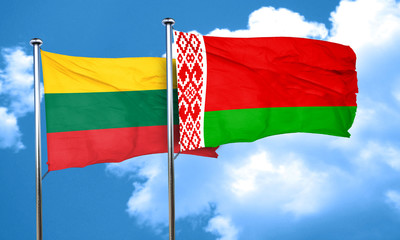 Lithuania flag with Belarus flag, 3D rendering