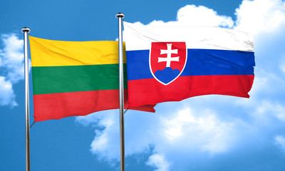 Lithuania flag with Slovakia flag, 3D rendering