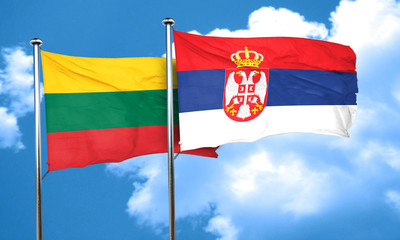Lithuania flag with Serbia flag, 3D rendering