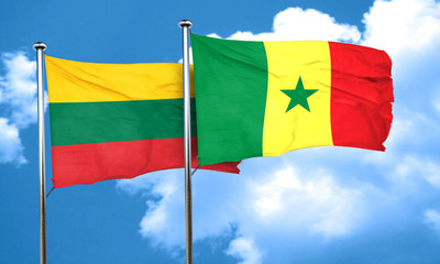 Lithuania flag with Senegal flag, 3D rendering