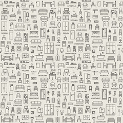 Vector seamless pattern background with home furniture outline icons 5.