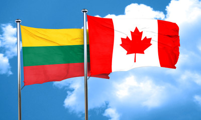 Lithuania flag with Canada flag, 3D rendering