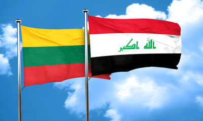 Lithuania flag with Iraq flag, 3D rendering