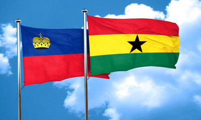 Liechtenstein flag with Ghana flag, 3D rendering