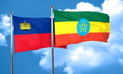 Liechtenstein flag with Ethiopia flag, 3D rendering
