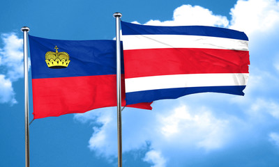 Liechtenstein flag with Costa Rica flag, 3D rendering