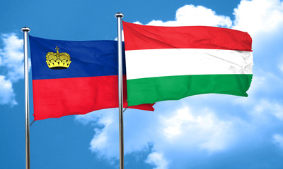 Liechtenstein flag with Hungary flag, 3D rendering