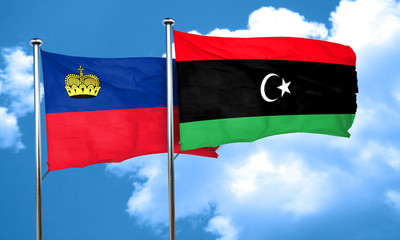 Liechtenstein flag with Libya flag, 3D rendering