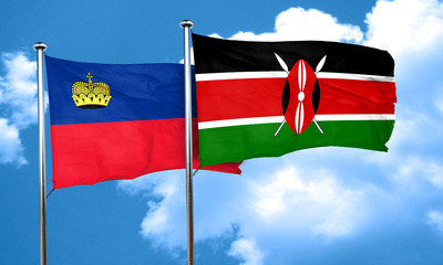 Liechtenstein flag with Kenya flag, 3D rendering