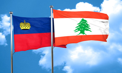 Liechtenstein flag with Lebanon flag, 3D rendering