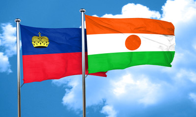 Liechtenstein flag with Niger flag, 3D rendering