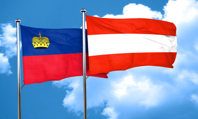 Liechtenstein flag with Austria flag, 3D rendering
