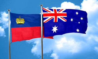 Liechtenstein flag with Australia flag, 3D rendering