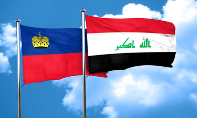 Liechtenstein flag with Iraq flag, 3D rendering
