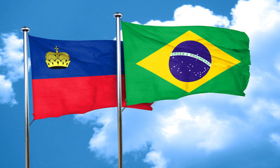 Liechtenstein flag with Brazil flag, 3D rendering