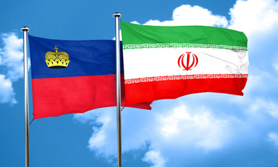 Liechtenstein flag with Iran flag, 3D rendering