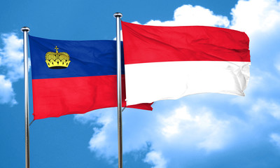 Liechtenstein flag with Indonesia flag, 3D rendering