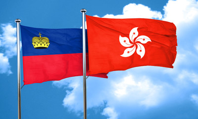 Liechtenstein flag with Hong Kong flag, 3D rendering