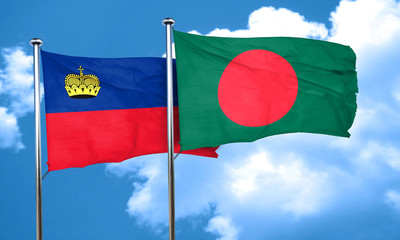 Liechtenstein flag with Bangladesh flag, 3D rendering
