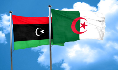 Libya flag with Algeria flag, 3D rendering