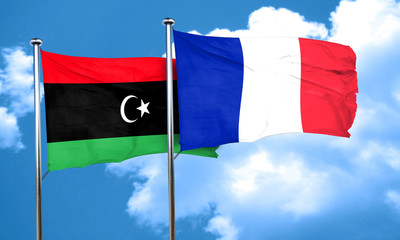 Libya flag with France flag, 3D rendering