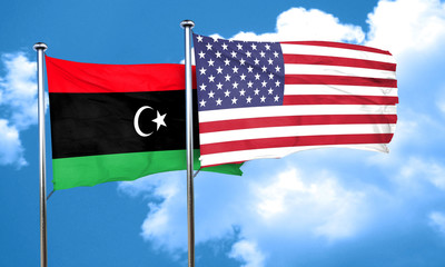 Libya flag with American flag, 3D rendering