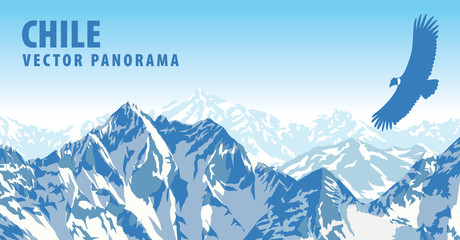 vector panorama of Chile, mountains with Andean condor - obrazy, fototapety, plakaty