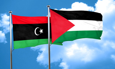 Libya flag with Palestine flag, 3D rendering
